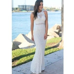 Ivory and Lace Maxi Dress with Embellished Top
